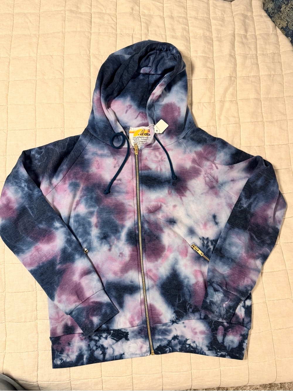 NWT AVIATOR NATION Tie-Dye Zip Hoodie in Navy, Lavender & White